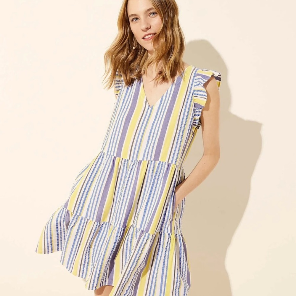 Striped flutter sleeve dress